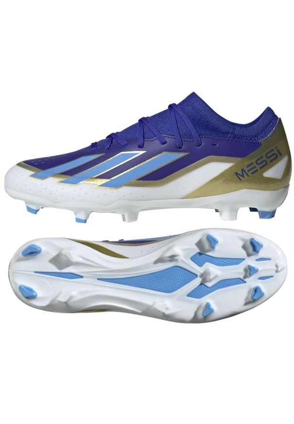 Adidas - Buty adidas X Crazyfast League Messi Fg ID0712 niebieskie. Zapięcie: sznurówki. Kolor: niebieski. Materiał: materiał. Szerokość cholewki: normalna. Wzór: ze splotem. Sport: piłka nożna