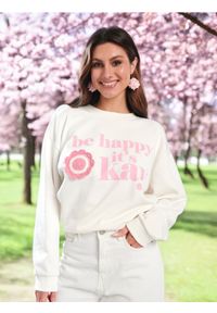 Sinsay - Bluza z nadrukiem - kremowy. Kolor: kremowy. Materiał: materiał, bawełna. Wzór: nadruk