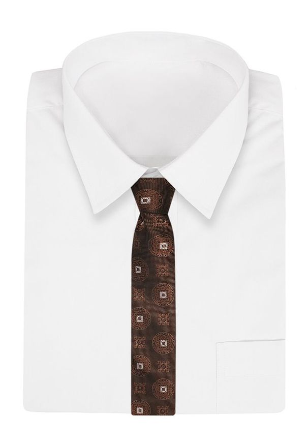 Miedziany Męski Krawat -Chattier- 8 cm, Klasyczny, Elegancki, Rudy, Wzór Geometryczny. Kolor: brązowy. Materiał: tkanina. Wzór: geometria. Styl: klasyczny, elegancki