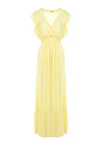 Born2be - Żółta Sukienka Hypsanie. Typ kołnierza: dekolt kopertowy. Kolor: żółty. Materiał: wiskoza. Typ sukienki: kopertowe. Długość: maxi #5