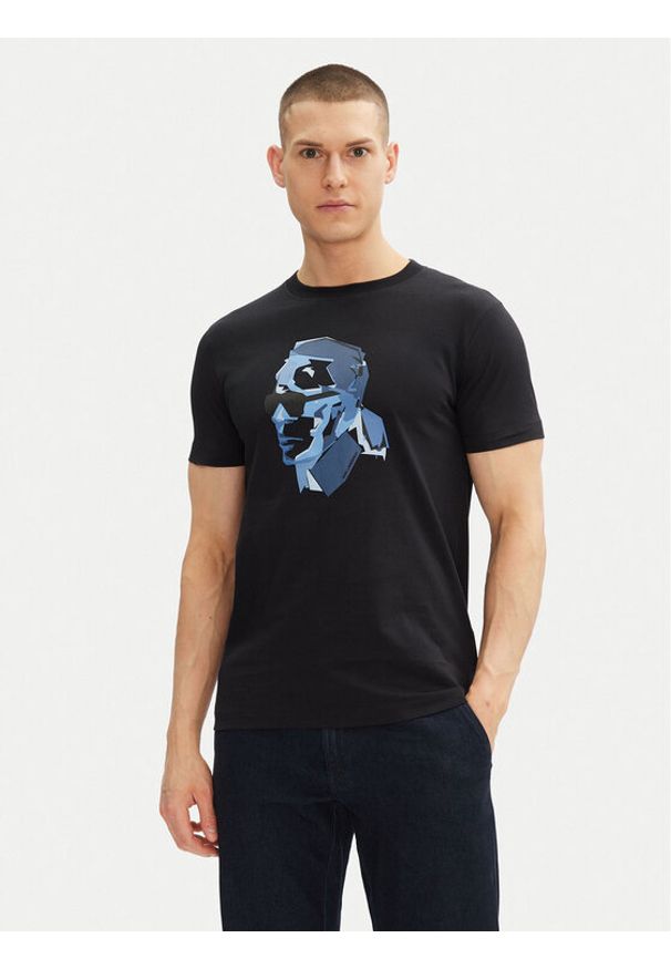 Karl Lagerfeld - KARL LAGERFELD T-Shirt 755065 552241 Granatowy Regular Fit. Typ kołnierza: dekolt w karo. Kolor: niebieski. Materiał: bawełna