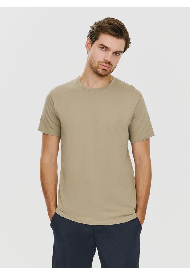 Pako Lorente - PAKO LORENTE – Bawełniany beżowy t-shirt z okrągłym dekoltem. Okazja: na co dzień. Kolor: czerwony, beżowy. Materiał: bawełna. Styl: casual