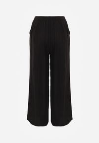 Renee - Czarne Szerokie Spodnie Casual High Waist ze Strukturalnej Tkaniny Hyrarpia. Okazja: na co dzień. Stan: podwyższony. Kolor: czarny. Materiał: tkanina. Styl: casual #2