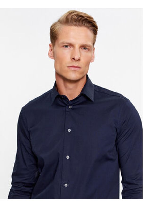 Sisley Koszula 5CNX5QL19 Granatowy Slim Fit. Kolor: niebieski. Materiał: bawełna