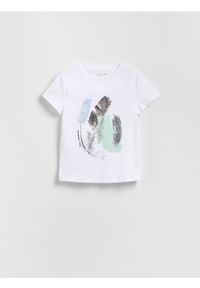 Reserved - T-shirt z nadrukiem - biały. Kolor: biały. Materiał: dzianina, bawełna. Wzór: nadruk