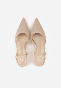 Renee - Beżowe Ażurowe Sandały na Szpilce Typu Slingback Pavidia. Zapięcie: sprzączka. Kolor: beżowy. Materiał: koronka. Wzór: ażurowy. Obcas: na szpilce #7