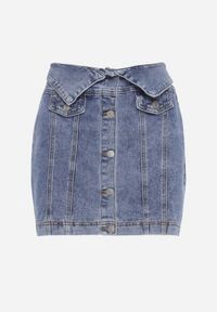 Born2be - Granatowa Spódnica Jeansowa Mini z Talią Paper Bag Zapinana na Guziki Velaia. Kolor: niebieski. Materiał: jeans. Styl: elegancki #7