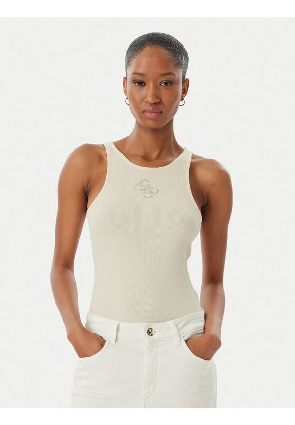 Guess Top W6RP39 KD092 Beżowy Regular Fit. Kolor: beżowy. Materiał: syntetyk