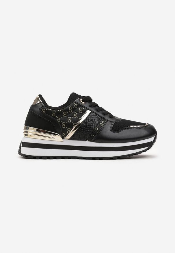 Renee - Czarne Sneakersy na Podeszwie z Pianki ze Sznurowaniem i Błyszczącymi Detalami Weline. Okazja: na co dzień. Kolor: czarny