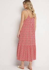 Born2be - Różowa Bawełniana Sukienka Rozkloszowana z Geometrycznym Wzorem Niladora. Okazja: na co dzień. Kolor: różowy. Materiał: bawełna. Długość rękawa: na ramiączkach. Wzór: geometria. Sezon: lato. Styl: casual #5