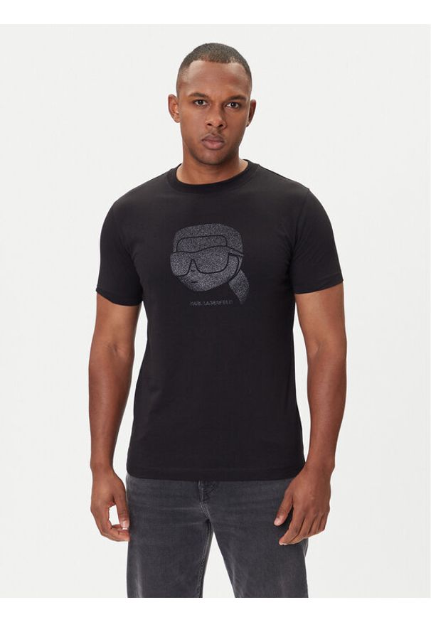 Karl Lagerfeld - KARL LAGERFELD T-Shirt 755066 554242 Czarny Regular Fit. Typ kołnierza: dekolt w karo. Kolor: czarny. Materiał: bawełna