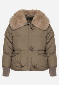 Born2be - Ciemnozielona Puchowa Kurtka Pikowana z Futrzanym Kołnierzem Lanivela. Okazja: na spotkanie biznesowe, do pracy, na co dzień. Kolekcja: plus size. Kolor: zielony. Materiał: puch, futro. Styl: biznesowy, casual #6