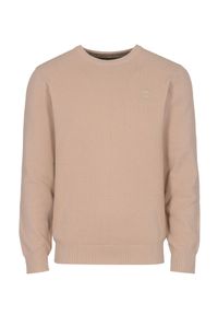 Ochnik - Beżowy bawełniany sweter męski z logo. Kolor: beżowy. Materiał: bawełna. Długość: długie. Wzór: aplikacja #3