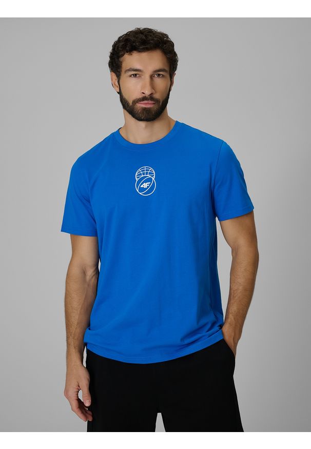 4f - 4F T-shirt regular z nadrukiem męski - niebieski 3XL. Okazja: na co dzień. Kolor: niebieski. Materiał: materiał, bawełna, dzianina. Wzór: nadruk. Styl: casual, klasyczny