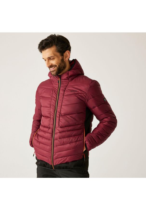 Regatta - Kurtka męska hybrydowa Leedre z kapturem. Typ kołnierza: kaptur. Kolor: czerwony, brązowy, wielokolorowy. Materiał: puch, syntetyk. Sport: turystyka piesza