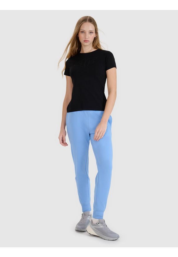 4f - 4F T-shirt slim z nadrukiem damski - czarny M. Okazja: na co dzień. Kolor: czarny. Materiał: dzianina, elastan, materiał, bawełna, jersey. Wzór: nadruk. Styl: casual, klasyczny, sportowy