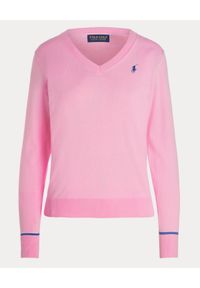 Ralph Lauren - RALPH LAUREN - Różowy sweter z logo. Typ kołnierza: polo. Kolor: różowy, wielokolorowy, fioletowy. Materiał: bawełna. Styl: klasyczny #3
