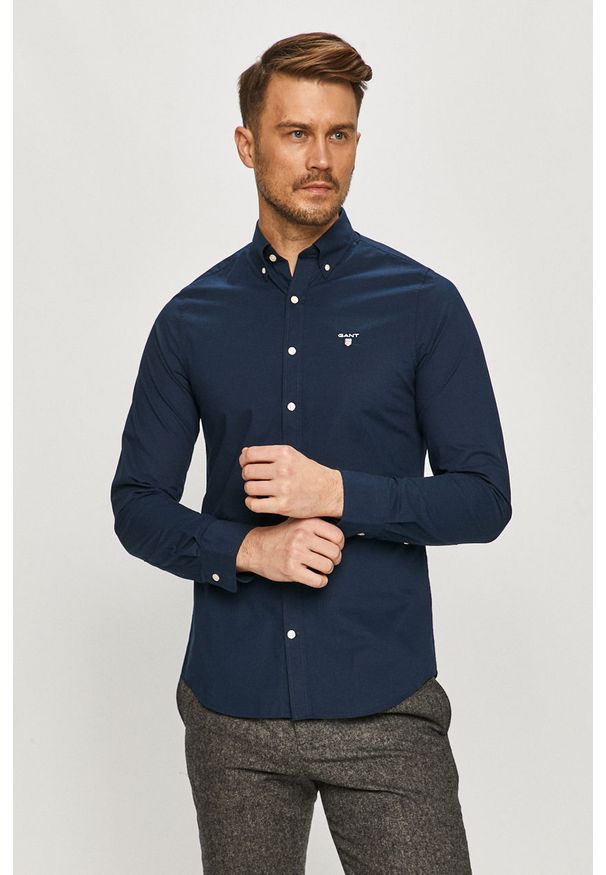 GANT - Gant - Koszula bawełniana. Okazja: na co dzień. Typ kołnierza: button down. Kolor: niebieski. Materiał: bawełna. Długość: długie. Wzór: gładki. Styl: casual