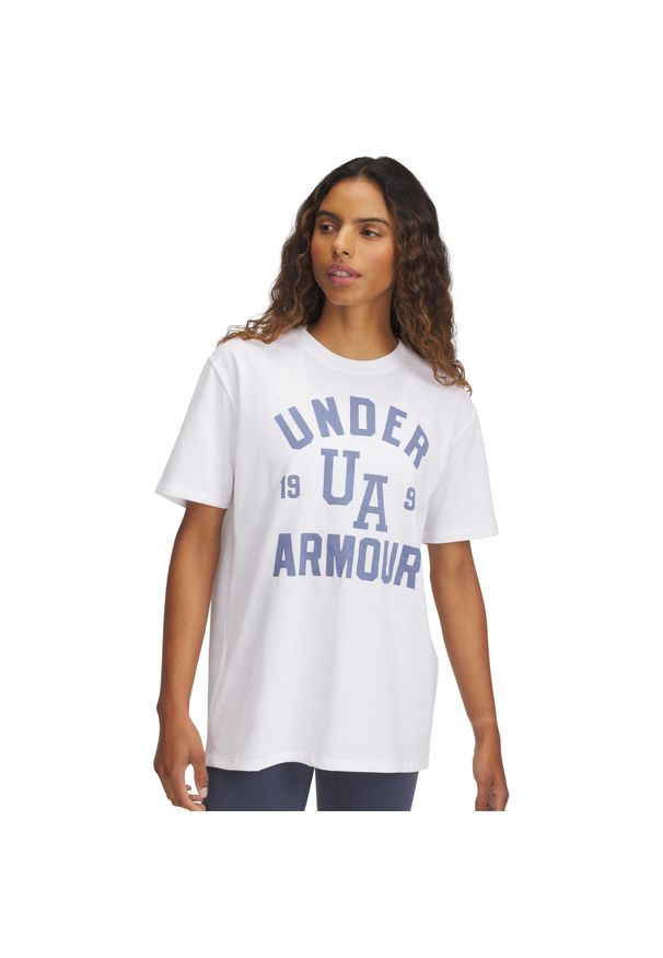 Damska koszulka z nadrukiem Under Armour Heavyweight. Kolor: biały. Materiał: materiał. Wzór: nadruk