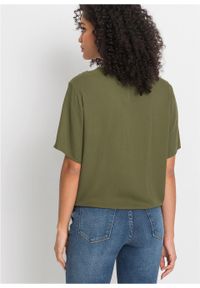 Bluzka z przewiązaniem bonprix ciemny khaki. Typ kołnierza: dekolt w serek. Kolor: zielony #4
