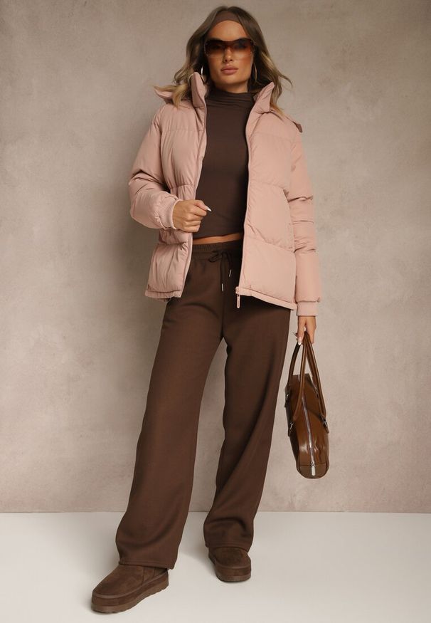 Renee - Różowa Pikowana Kurtka z Odpinanym Kapturem Lucane. Kolor: różowy. Materiał: jeans. Styl: elegancki