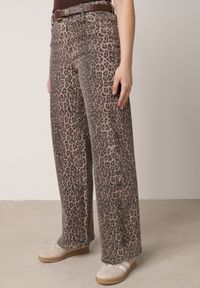 Born2be - Panterkowe Bawełniane Jeansy z Szerokimi Nogawkami i Wysokim Stanem Salithirae. Okazja: na co dzień. Stan: podwyższony. Styl: casual, klasyczny #3