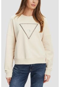Guess - GUESS Beżowa damska bluza z cyrkoniami Rachele. Kolor: beżowy