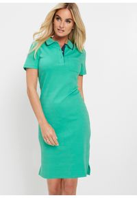 bonprix - Sukienka shirtowa polo. Typ kołnierza: polo. Kolor: zielony. Typ sukienki: dopasowane. Styl: elegancki #1