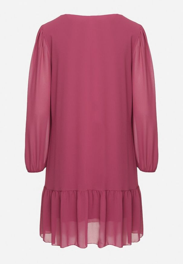 Born2be - Fioletowa Sukienka z Wiskozą o Prostym Kroju z Bufiastymi Rękawami i Falbanką u Dołu Ilila. Okazja: na co dzień. Typ kołnierza: dekolt w serek. Kolor: fioletowy. Materiał: wiskoza. Typ sukienki: proste. Styl: elegancki, klasyczny, casual, wizytowy