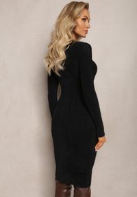 Renee - Czarna Wełniana Sukienka Midi Prążkowana z Półgolfem Sebhatta. Kolor: czarny. Materiał: wełna, prążkowany. Długość: midi #2