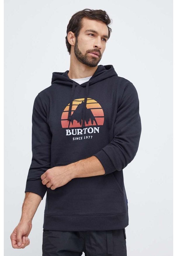 Burton bluza męska kolor czarny z kapturem z nadrukiem. Typ kołnierza: kaptur. Kolor: czarny. Materiał: poliester, dzianina. Wzór: nadruk