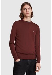 AllSaints Sweter wełniany męski kolor bordowy. Okazja: na co dzień. Kolor: czerwony. Materiał: wełna. Długość rękawa: długi rękaw. Długość: długie. Styl: casual