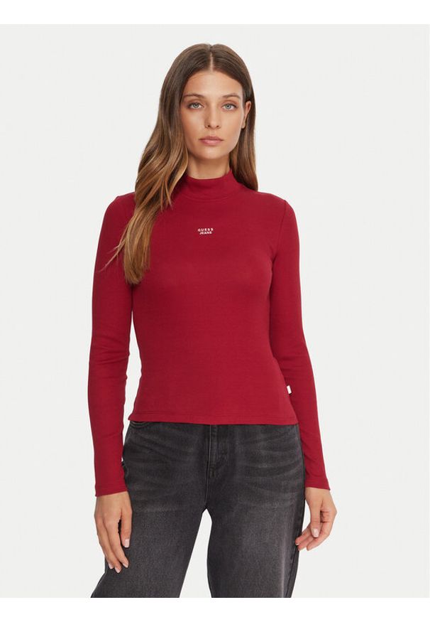 Guess Jeans Golf W5BP23 KA0H1 Czerwony Slim Fit. Typ kołnierza: golf. Kolor: czerwony. Materiał: bawełna