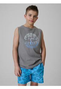 4f - 4F Koszulka bez rękawów loose z nadrukiem chłopięca - szara 128 (7-8 lat). Kolor: szary. Materiał: dzianina, materiał, bawełna. Długość rękawa: bez rękawów. Wzór: nadruk. Sezon: lato #1