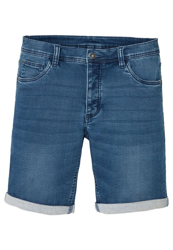 Bermudy dżinsowe dresowe Slim Fit bonprix niebieski "stone”. Kolor: niebieski