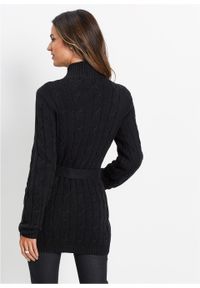 Długi sweter rozpinany bonprix czarny. Kolor: czarny. Długość: długie #7