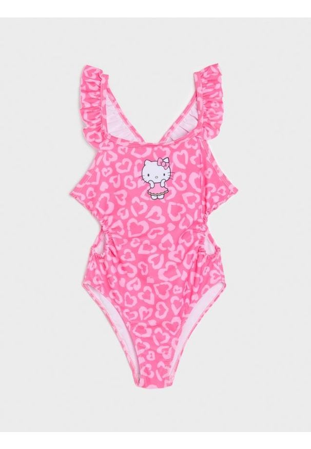 Sinsay - Kostium kąpielowy Hello Kitty - różowy. Kolor: różowy. Wzór: motyw z bajki