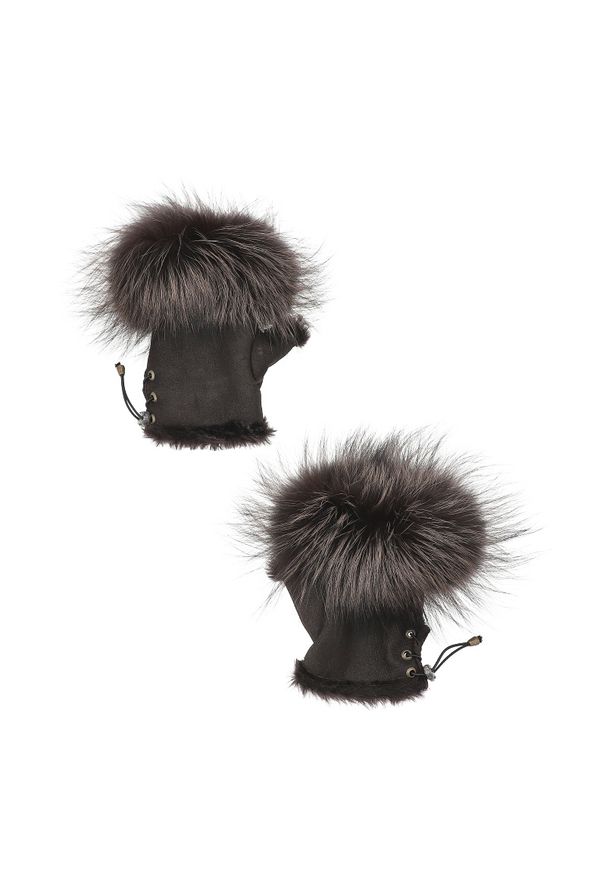 Mitenki damskie Luka-Pelli, rękawiczki bez palców z naturalnym futrem jenot, czekolada. Kolor: brązowy. Materiał: futro. Wzór: aplikacja. Sezon: zima. Styl: casual, elegancki