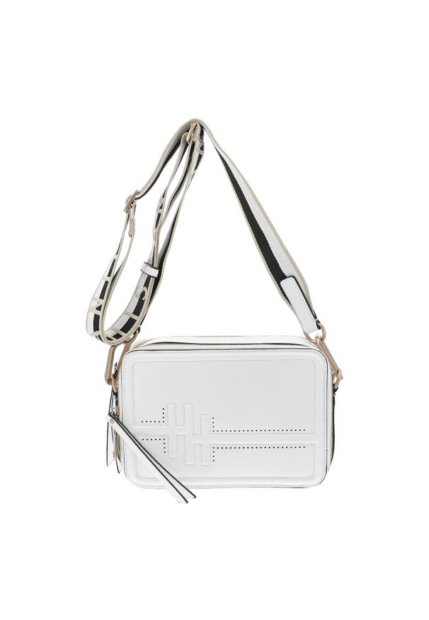 Biała Torebka Hispanitas Elegancka Damska Listonoszka. Kolor: biały. Wzór: aplikacja. Sezon: lato. Materiał: skórzane, z tłoczeniem. Styl: elegancki. Rodzaj torebki: na ramię