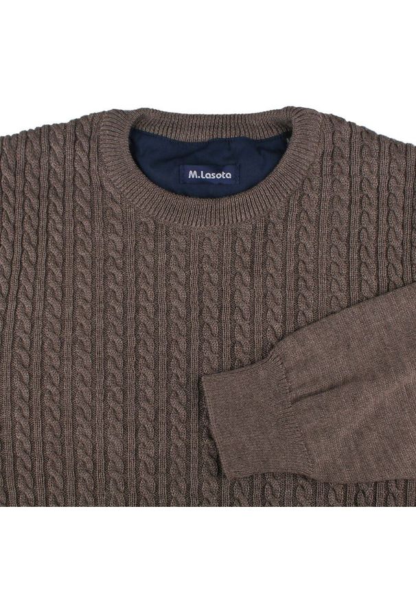 Sweter dla Mężczyzny - Lasota - Brązowy z Okrągłym Dekoltem. Kolor: brązowy, wielokolorowy, beżowy. Materiał: wełna, akryl. Sezon: zima, jesień
