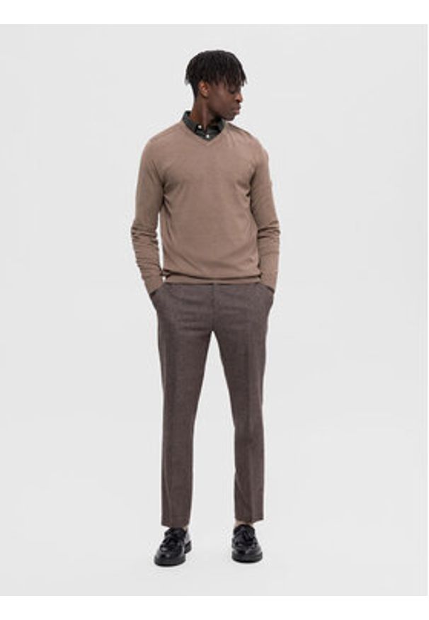 Selected Homme Sweter 16090147 Beżowy Regular Fit. Kolor: beżowy. Materiał: bawełna