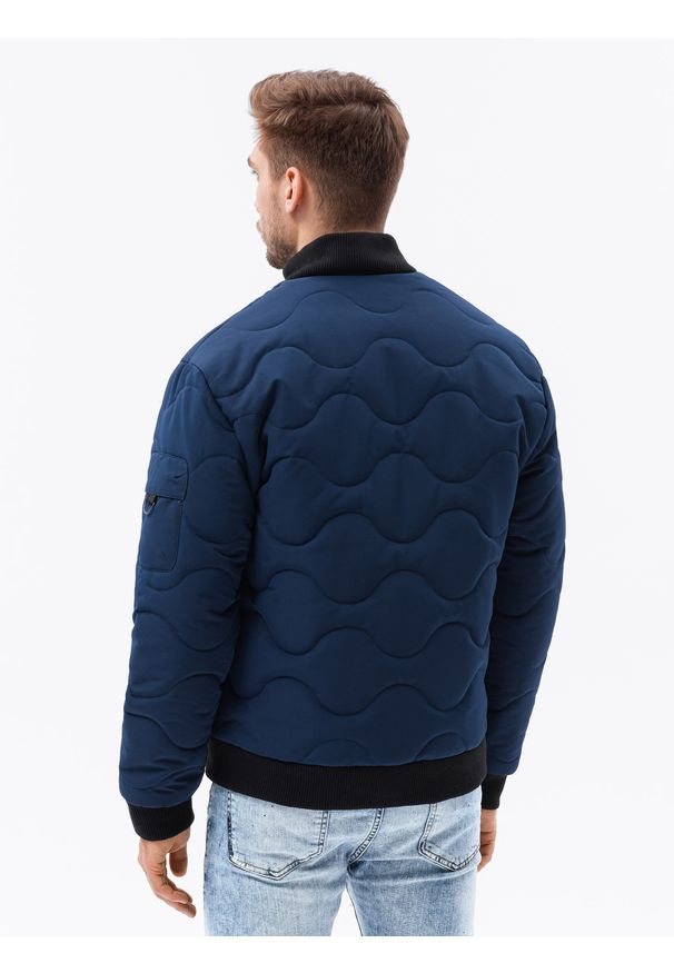 Ombre Clothing - Kurtka męska przejściowa C515 - granatowa - XXL. Kolor: niebieski. Materiał: poliester. Styl: klasyczny, elegancki, sportowy