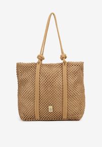 Born2be - Ciemnobeżowa Pleciona Torebka Shopperka Revine. Kolor: beżowy. Styl: casual