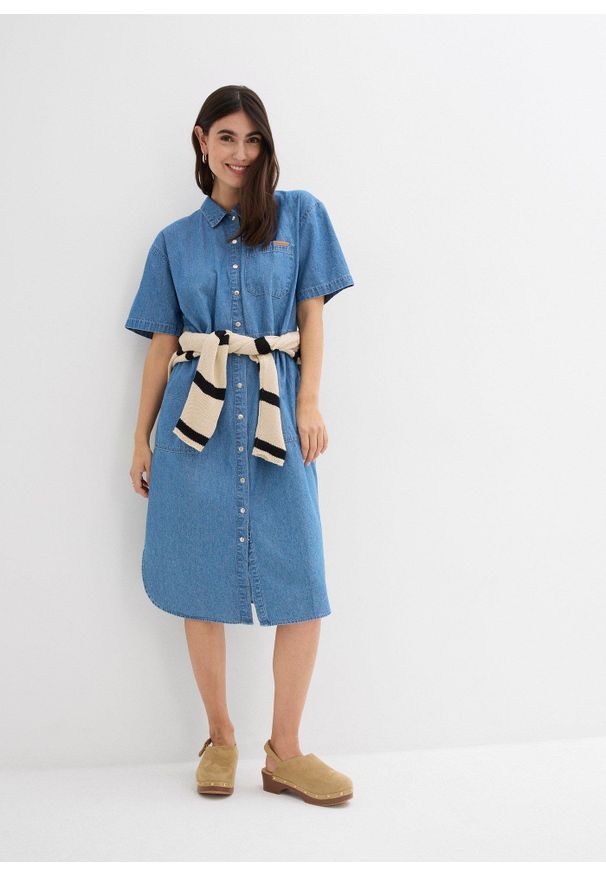 bonprix - Sukienka dżinsowa. Kolor: niebieski