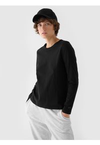 4f - 4F Longsleeve oversize gładki damski - czarny S. Okazja: na co dzień. Kolor: czarny. Materiał: dzianina, bawełna, jersey. Długość rękawa: długi rękaw. Długość: długie. Wzór: gładki. Styl: klasyczny, sportowy, casual