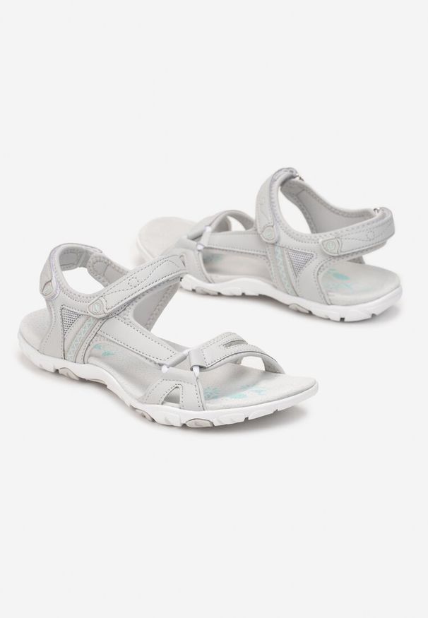 Born2be - Szare Sandały Sofranos. Zapięcie: rzepy. Kolor: szary. Materiał: skóra ekologiczna. Wzór: paski. Obcas: na płaskiej podeszwie. Styl: elegancki