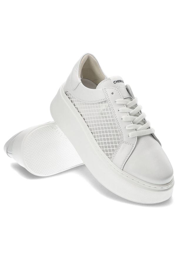 CheBello - Białe Sneakersy Chebello Damskie Modne Obuwie. Kolor: biały. Materiał: skóra. Szerokość cholewki: normalna. Sezon: wiosna. Obcas: na obcasie. Styl: street, elegancki. Wysokość obcasa: średni