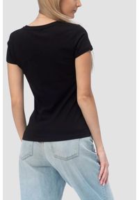 Guess - GUESS Czarny damski t-shirt z logo z cyrkoniami Triangle Rhinestones, Rozmiar M. Okazja: na co dzień. Kolor: czarny. Styl: elegancki, casual, klasyczny #4