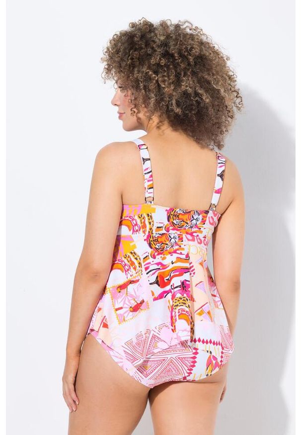 ULLA POPKEN - Damskie Tankini papugi miękkie miseczki ramiączka z regulacją. Kolekcja: plus size. Kolor: biały. Materiał: poliester, elastan, poliamid, materiał