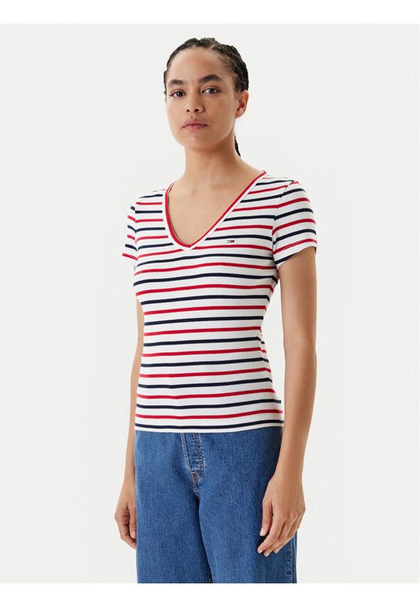 Tommy Jeans T-Shirt Essential DW0DW17385 Biały Slim Fit. Kolor: biały. Materiał: bawełna